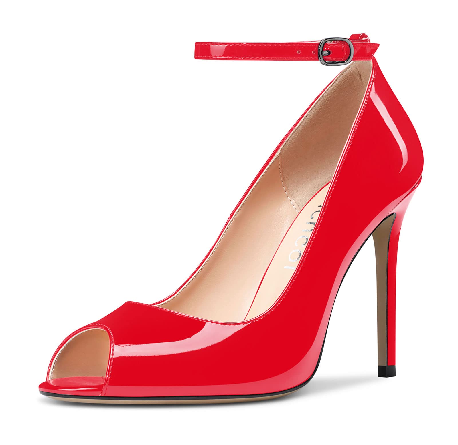 Aachcol Femmes Lanières Cheville Escarpins Aiguille Haut High Talon Heel Ouvert Rond Bout 10 CM