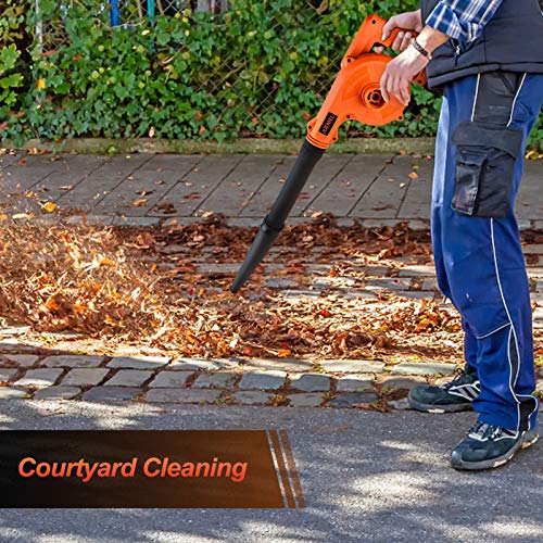 JUEMEL 20V Cordless Leaf Blower with 4.0 Ah Battery, 2 in 1 Sweeper/Vacuum Variable Speed Electric Leaf Blower for Blowing Leaf/Snow, Computer Host, Work Around The House