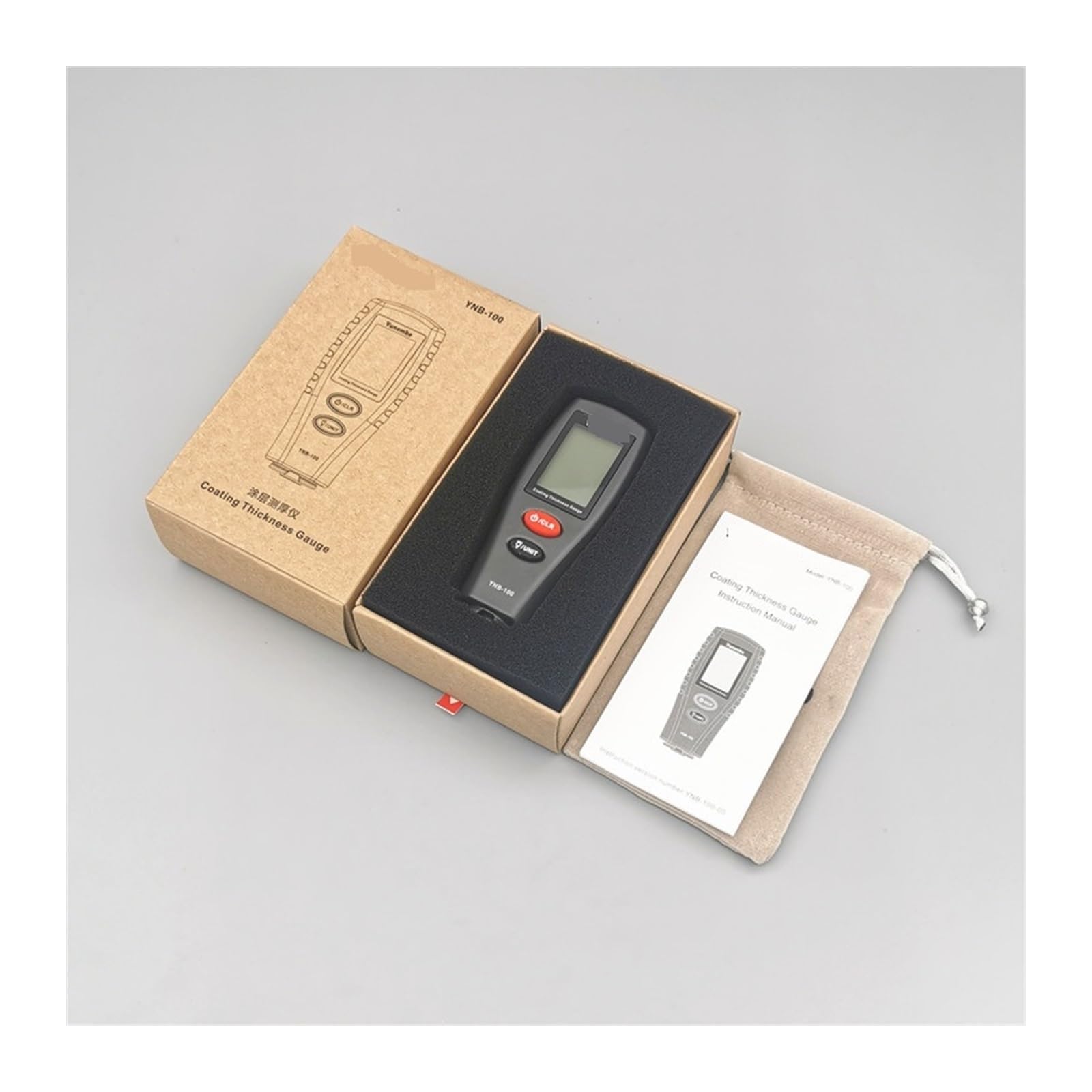 Cyfrowy podświetlany LCD Miernik grubości folii Tester lakieru samochodowego powłoki YNB-100 Dla początkujących majsterkowiczów(B100G with Battery)