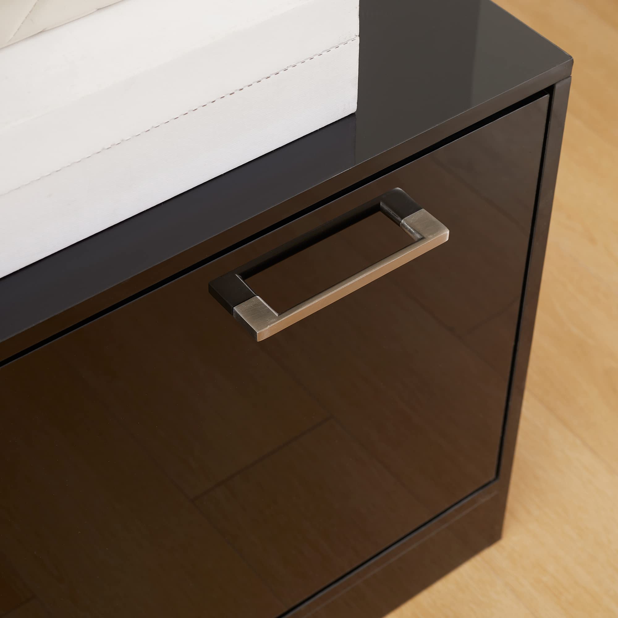 HOMCOM Set Appendi Abiti da Ingresso con Specchio e Scarpiera per 8 Paia di Scarpe, Legno Nero Lucido