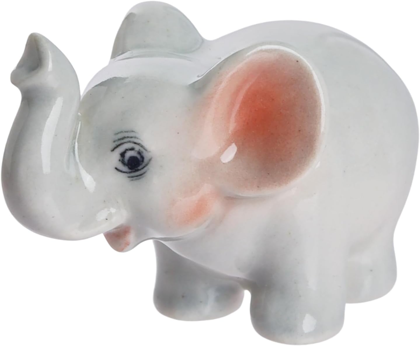 Mini Ceramic Elephant Figurine, Cute White Elephant Statue with Pink Ears, Small Animal Collectible for Desk, Shelf, and Home Decor, Gift for Elephant Lovers