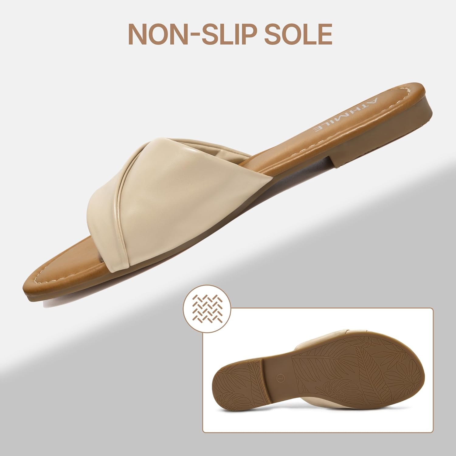 ATHMILE Sandals for Women 2026 Dressy Summer Flat Comfortable Fashion Beach Cute Ladies Slides Leather Casual Dress Women's Sandals Size 6-11 - Image 6