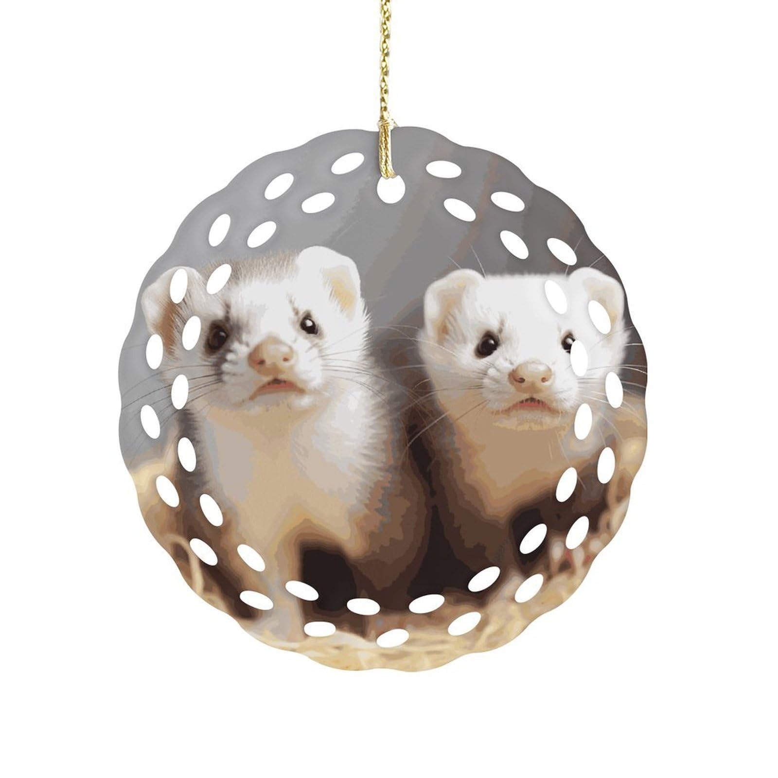 Fodpand Women's Style Ferrets Ceramic Ornament For Home Decor 3.2" Round Tree Decoration Christmas Ornaments For Men Double-Sided Design