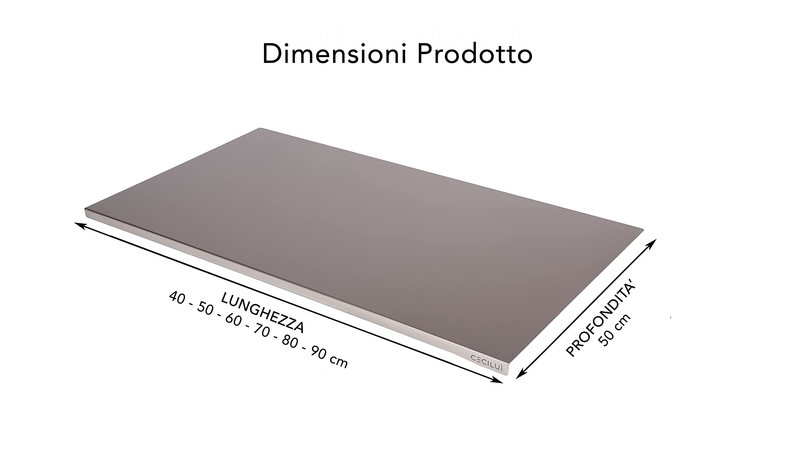 CECILUÌ Spianatoia per Impastare Acciaio Inox 2.0 Sacca di Cotone Tagliere da Cucina Professionale in Varie Dimensioni Made in Italy Pizza Piano Lavoro Accessori Pasticceria (60x50)
