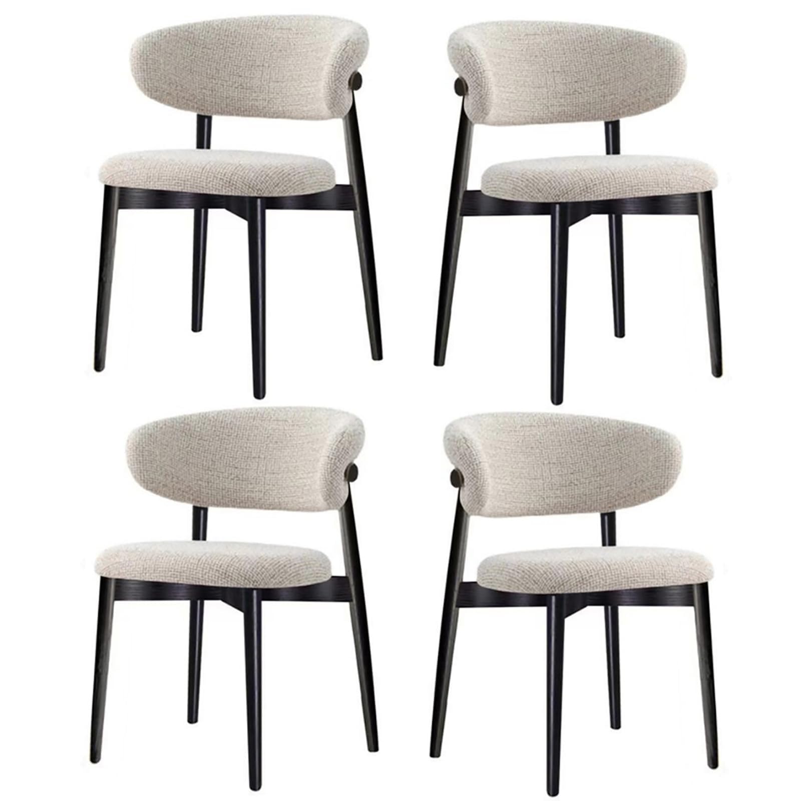Sedie da Pranzo Set sedie da Cucina Imbottite, sedie da Pranzo a Legno Massiccio di metà secolo con Cuscino di Lino e Schienale Curvo, per la Cucina del Soggiorno Black 4
