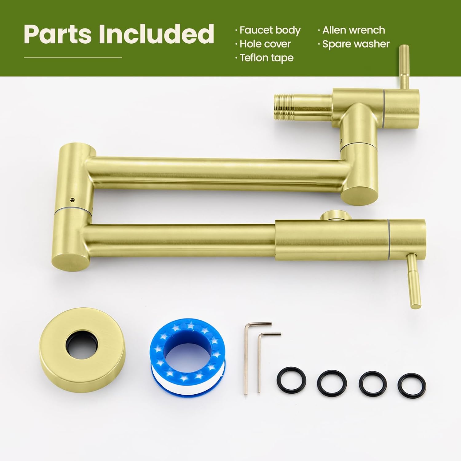 Upside Down Pot Filler Wall Mount Folding Stretchable Kitchen Restaurant Faucet Stainless Steel Brushed Gold Pot Filler Double Joint Swing Arm Two Handles Commercial NPT