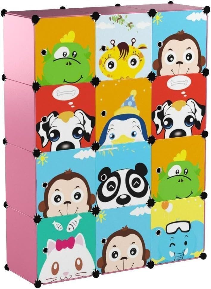 Image of 12 Door Plastic Wardrobe for Kids - Cupboard for Clothes Storage Rack, Almirah for Clothes, Baby Collapsible Wardrobe, Multi-Purpose Kids Storage Organizer for Books,Toy