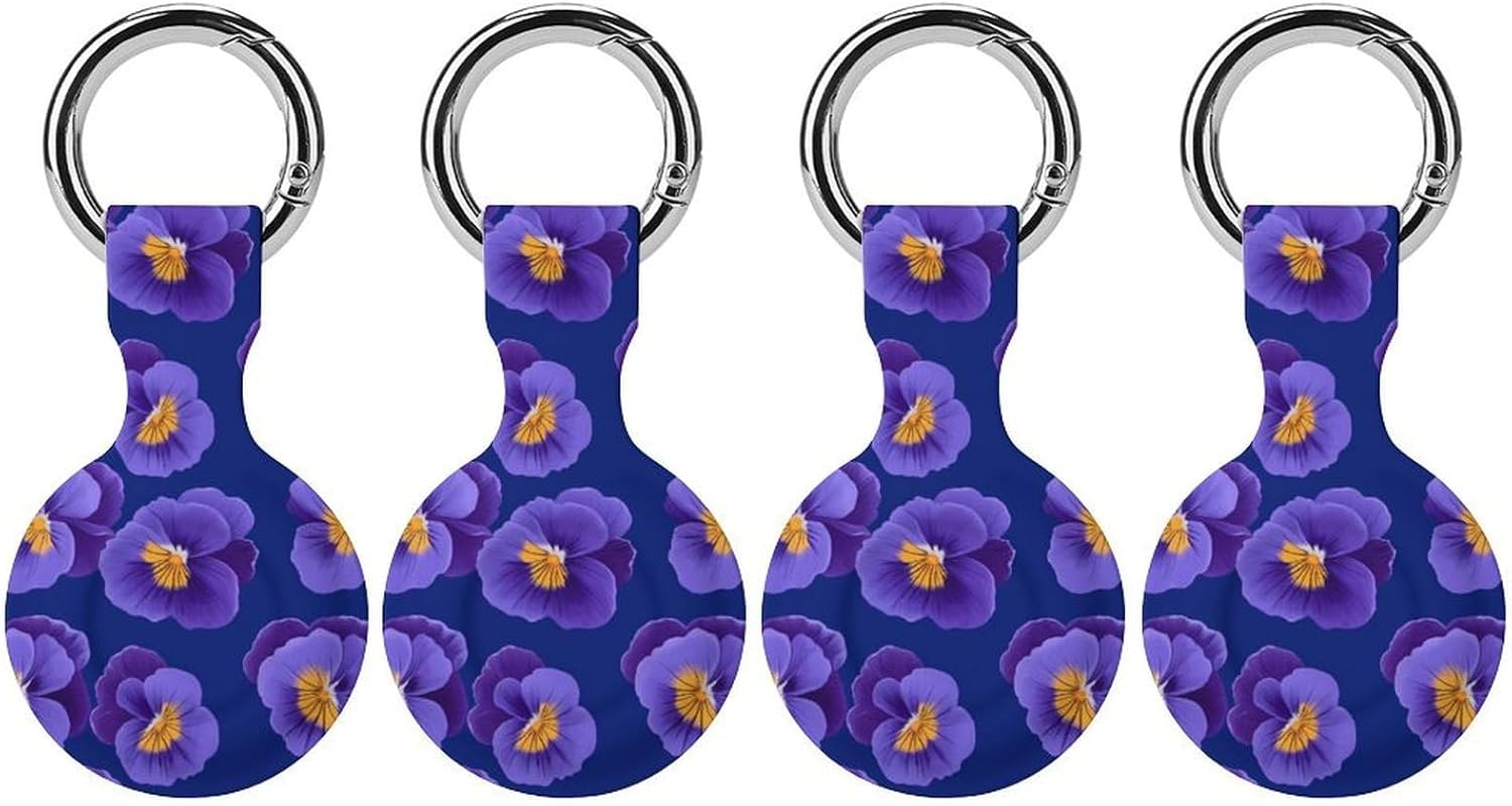 Purple Pansies Flowers Funny Cover Compatible with AirTag Case Protector GPS Tracker Holder with Keychain