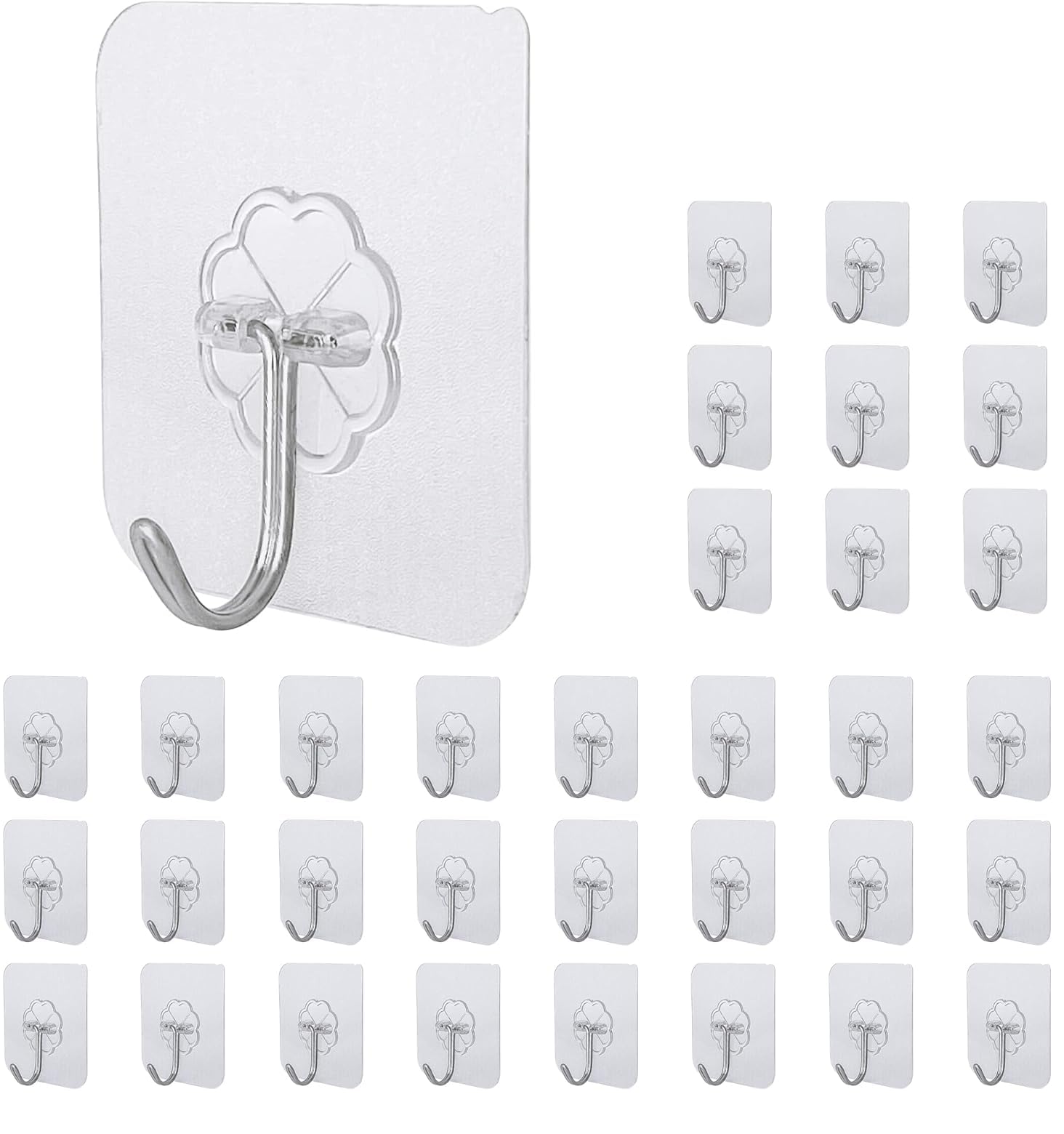 Roktry Pack of 20 Wall Hooks,Waterproof Oilproof Bathroom Kitchen Heavy Duty Adhesive Hooks,Coat Hooks, Utility Towel Bath Ceiling Hooks,Transparent Seamless Hooks Strong-image-47