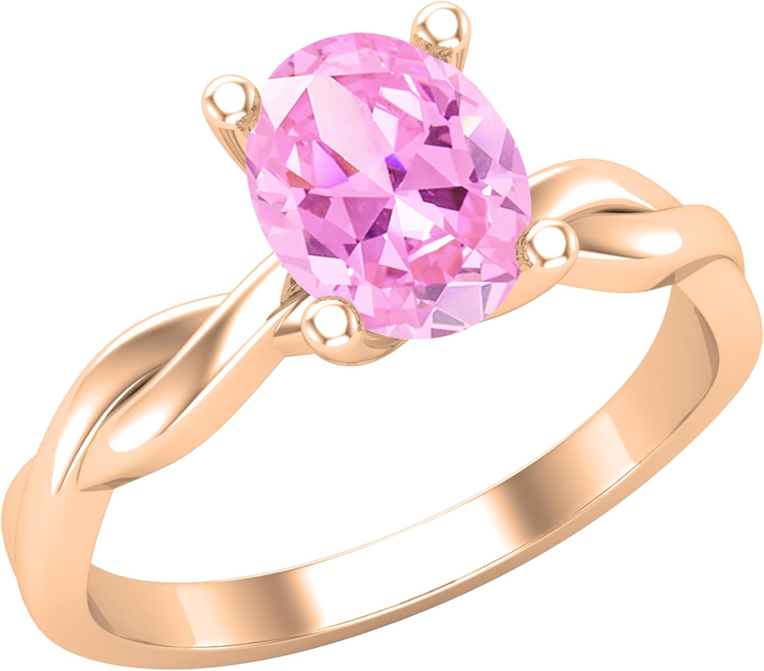 8x6mm Oval Lab Created Pink Sapphire Twisted Solitaire Engagement Ring for Women in 18K Real Solid Gold