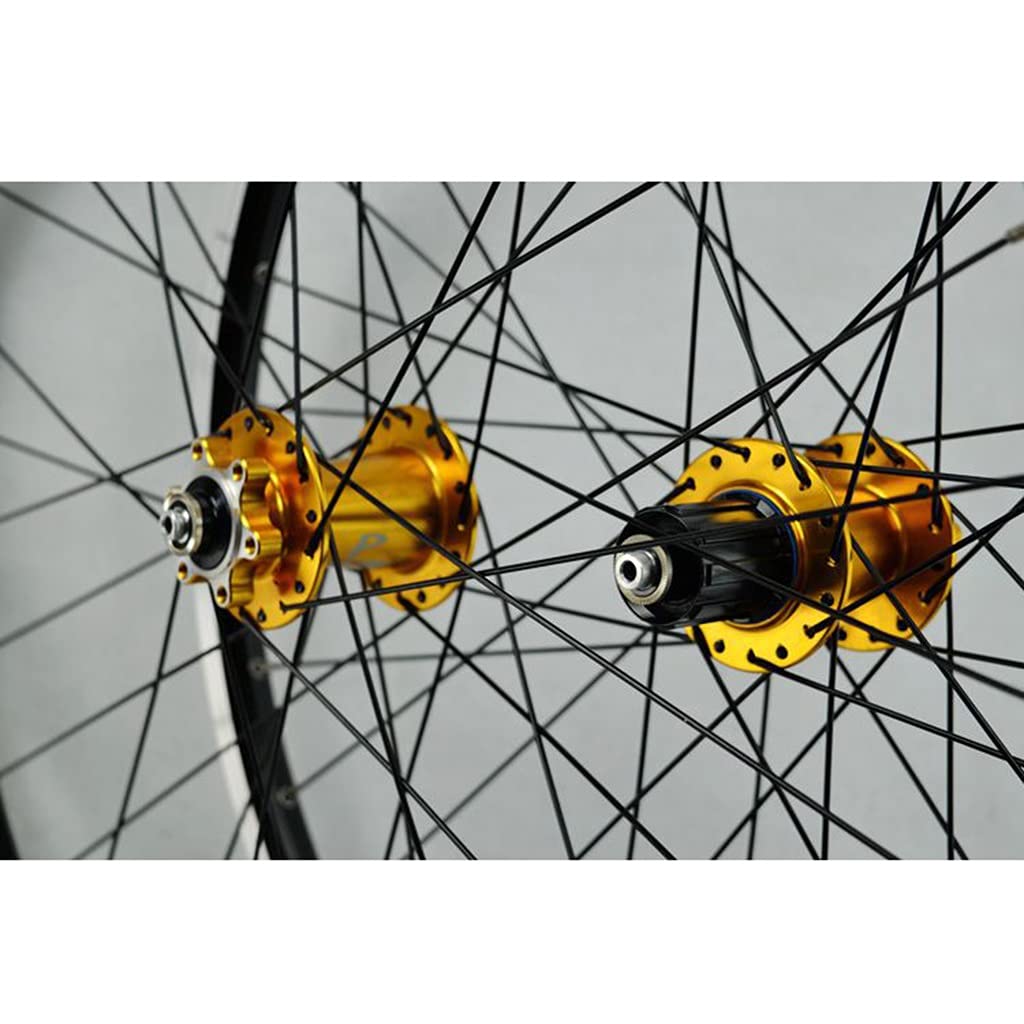 ZFF MTB Ruote per Bicicletta 26"/27,5"/29" per Mountain Bike Doppio Muro Cerchio in Lega Freno A Disco/V QR 7-12 velocità Cassetta Cuscinetto Sigillato 32H (Color : Gold Hub, Size : 26in)