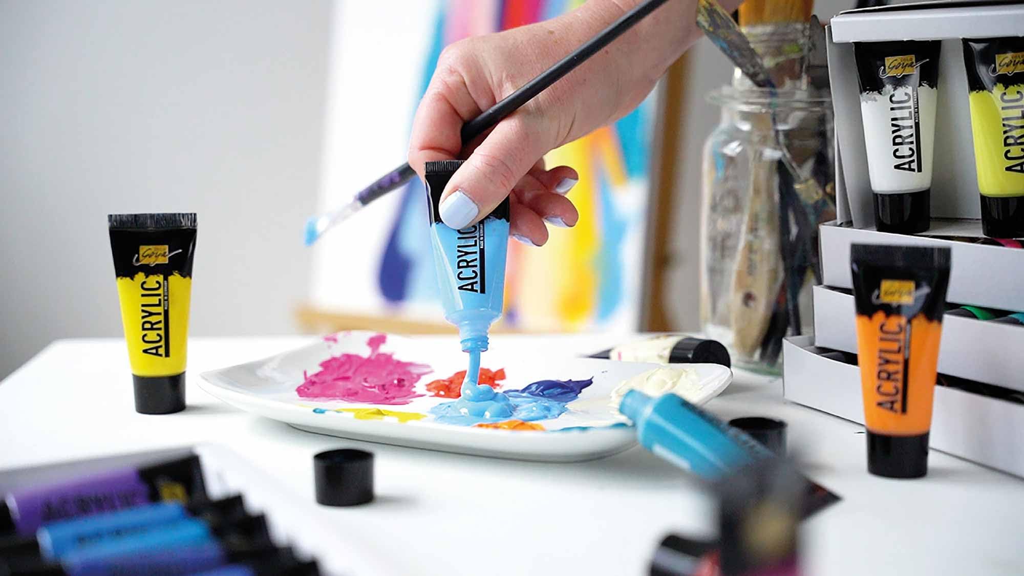 KREUL 84178 - Solo Goya Acrylic Set mit 48 Farben in 20 ml Tuben, Künstler-Acrylfarbe in Studienqualität, trocknet schnell und gleichmäßig matt auf, wasserfest