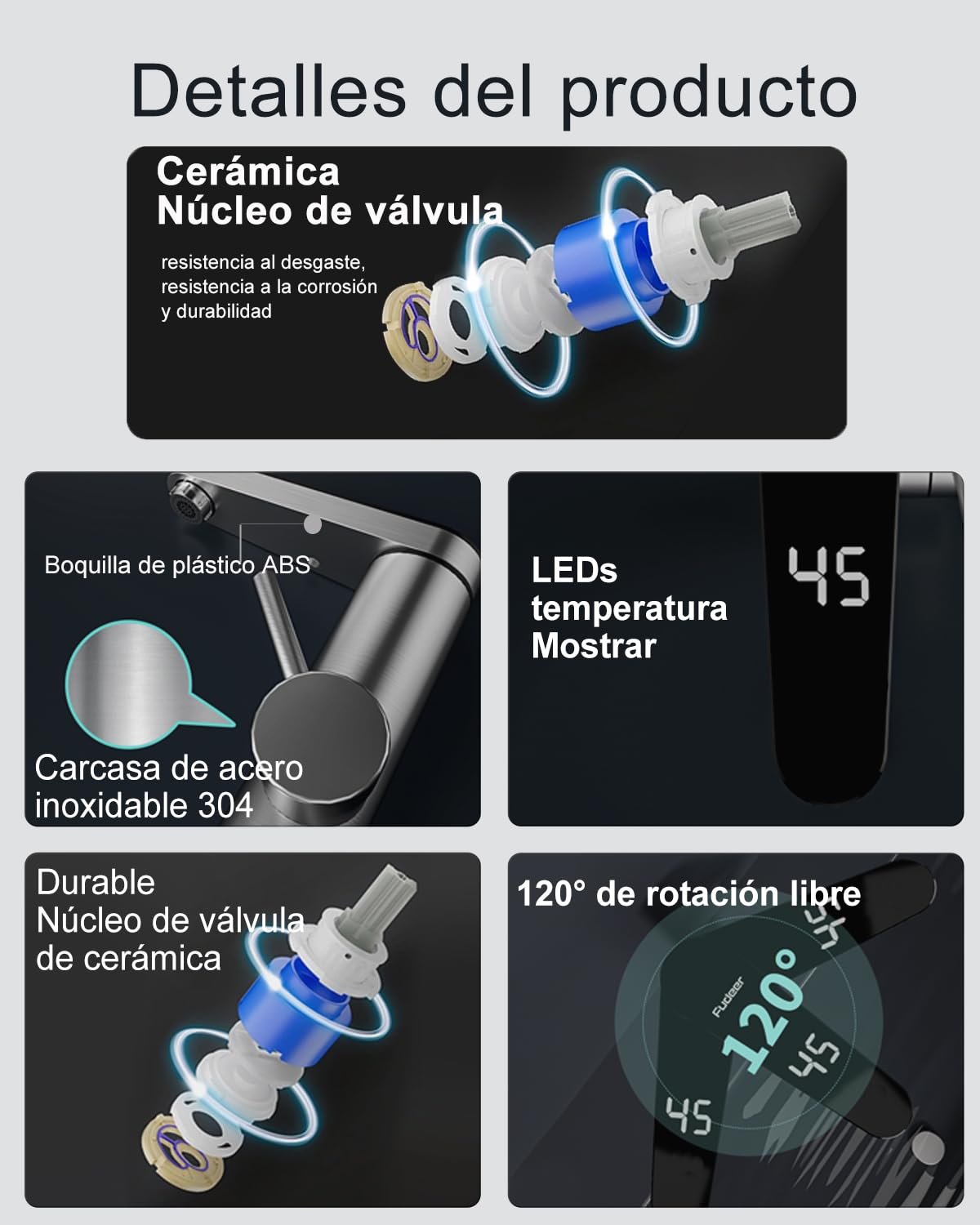 Grifo de agua caliente de acero inoxidable, grifo eléctrico con calentador de paso con indicador de temperatura digital, salida giratoria de 120 grados, armaturas eléctricas baño (salida de pantalla)
