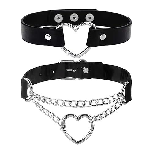 Colliers Coeur 2 Pièces, Colliers En Cuir, Colliers Chaîne, Colliers D'Amour, Colliers Punk En Forme De Coeur, Colliers Ras De Cou Réglables