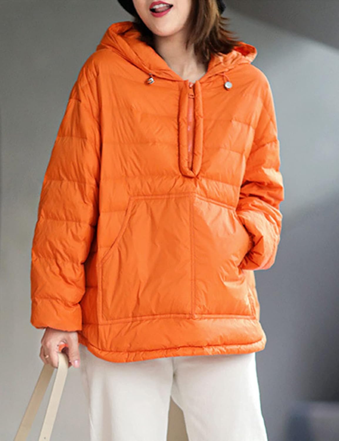 Flygo Womens Oversized Puffer Jacket Lightweight Warm Quilted Dolman Hoodies Puffy Pullover Tops (Orange-XL)