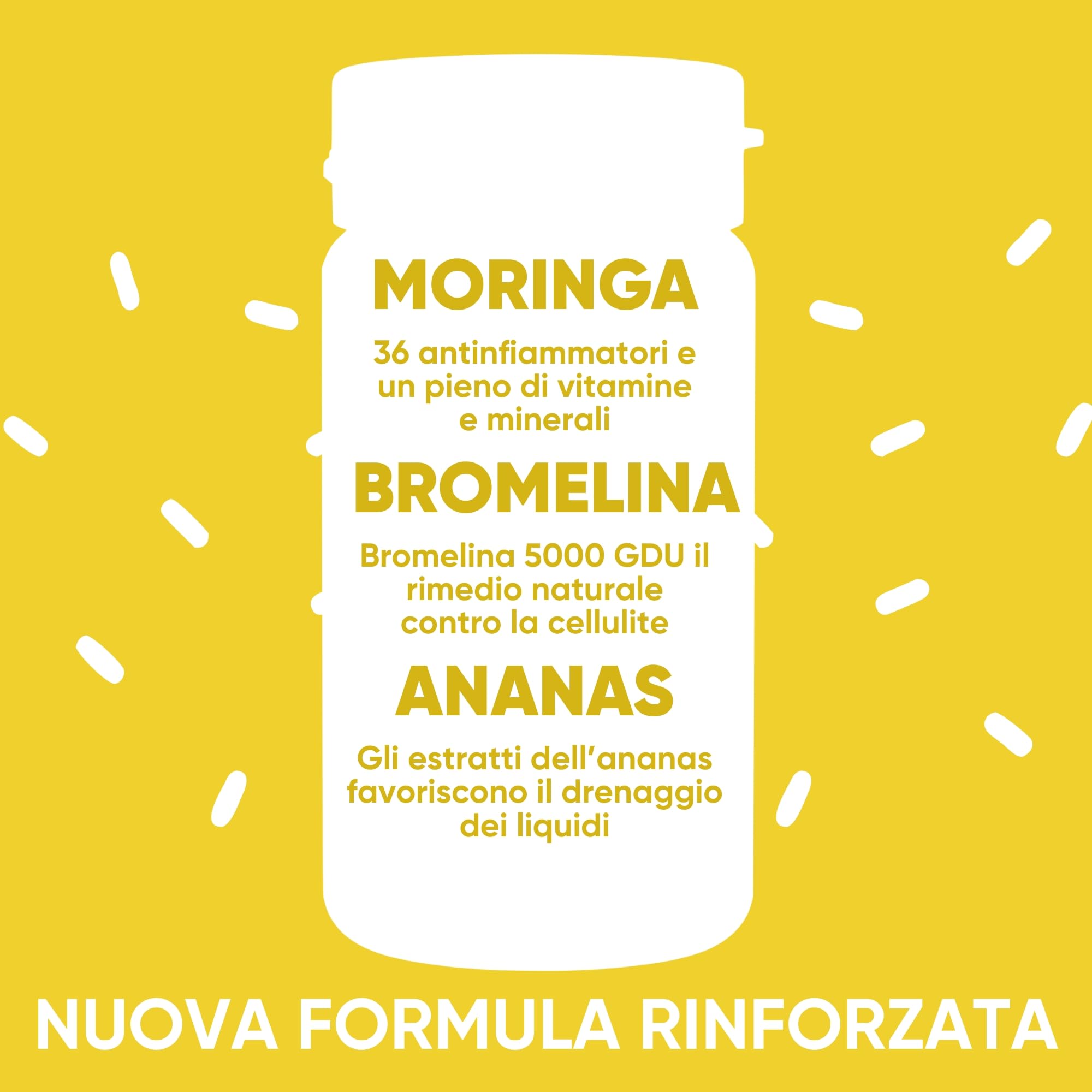 Bromelina Forte Drenante 5000 GDU - NUOVA FORMULA 100% Naturale Drenante Anticellulite | Bromelina Integratore Cellulite con Moringa Bio e Ananas | 60 Capsule Vegane Made in Italy | RedMoringa