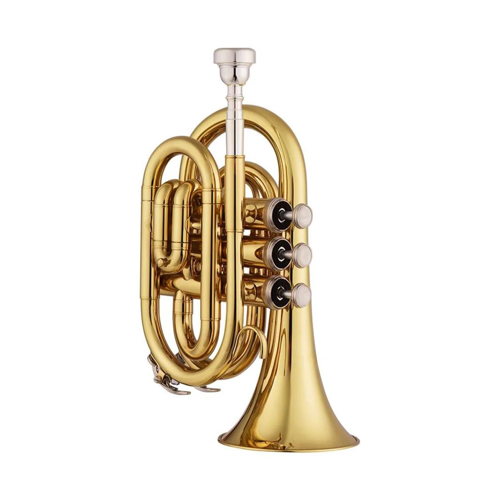 Profesjonalna Trąbka Trąbka Kieszonkowa Bb, Płaski Instrument Dęty Z Mosiądzu Z Ustnikiem, Futerał Do Przenoszenia Akcesoriów (Color : Gold)