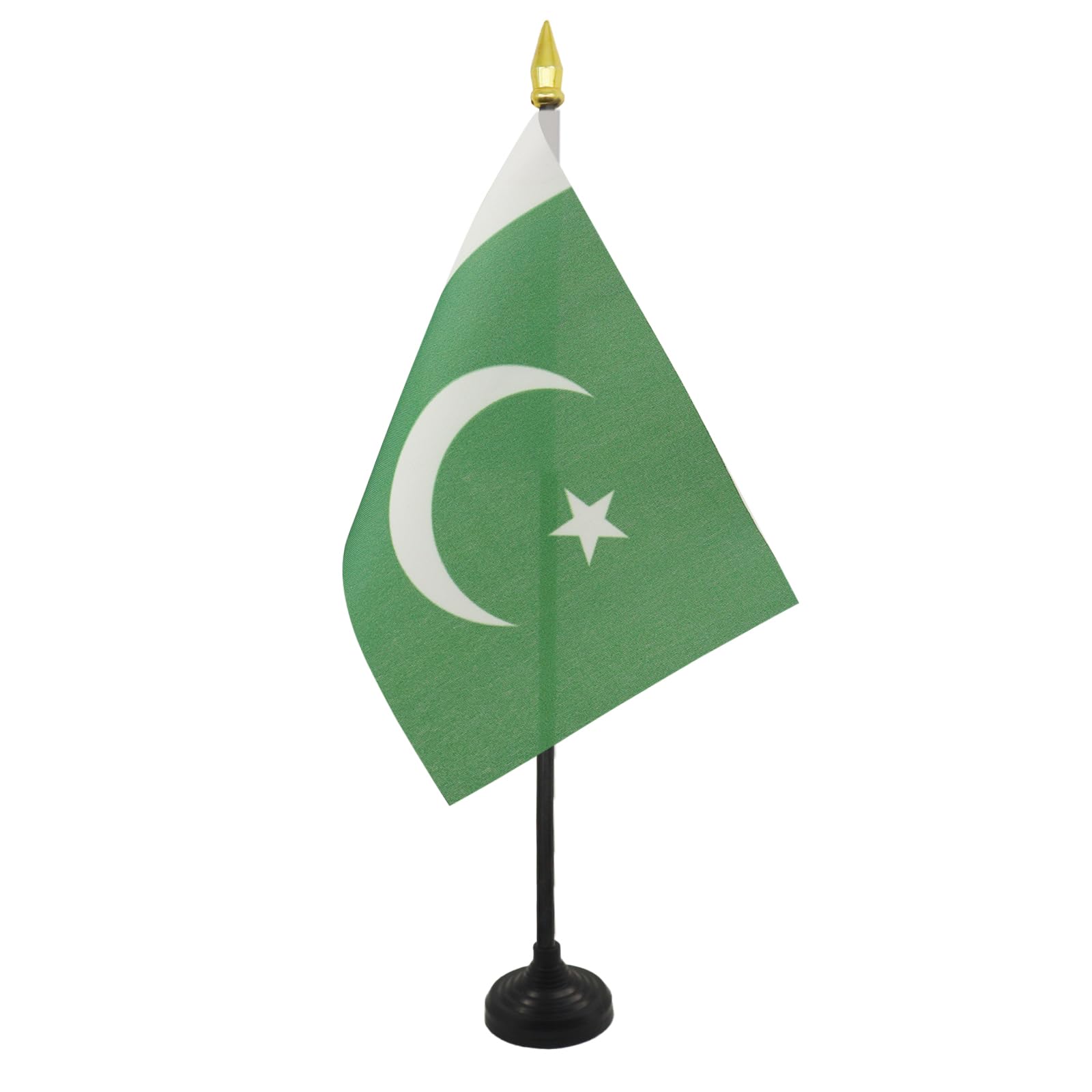 AZ FLAG - Pakistan Table Flag 4'' x 6'' - Pakistani Mini Desk Flag 100% Polyester 15 x 10 cm - Office Banner with 10'' Pole - Golden Spear
