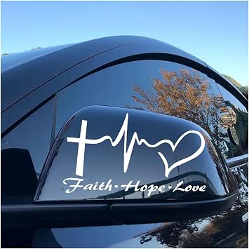 Faith Hope Love Heart Sticker Decal, Jesus Cross Sticker Car Bumper Decal, Waterproof Vinyl Heartbeat Sticker for Car Van Truck Laptop Window Water Bottle Notebook Hope Faith Love White