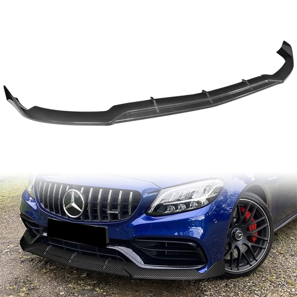 Q1-TECH, Front Bumper Lip fit for Compatible with 2015-2021 Mercedes-Benz (W205) C63 AMG Only, Front Bumper Lip Spoiler Air Chin Body Kit Splitter ABS, AP-Style (Painted Carbon)