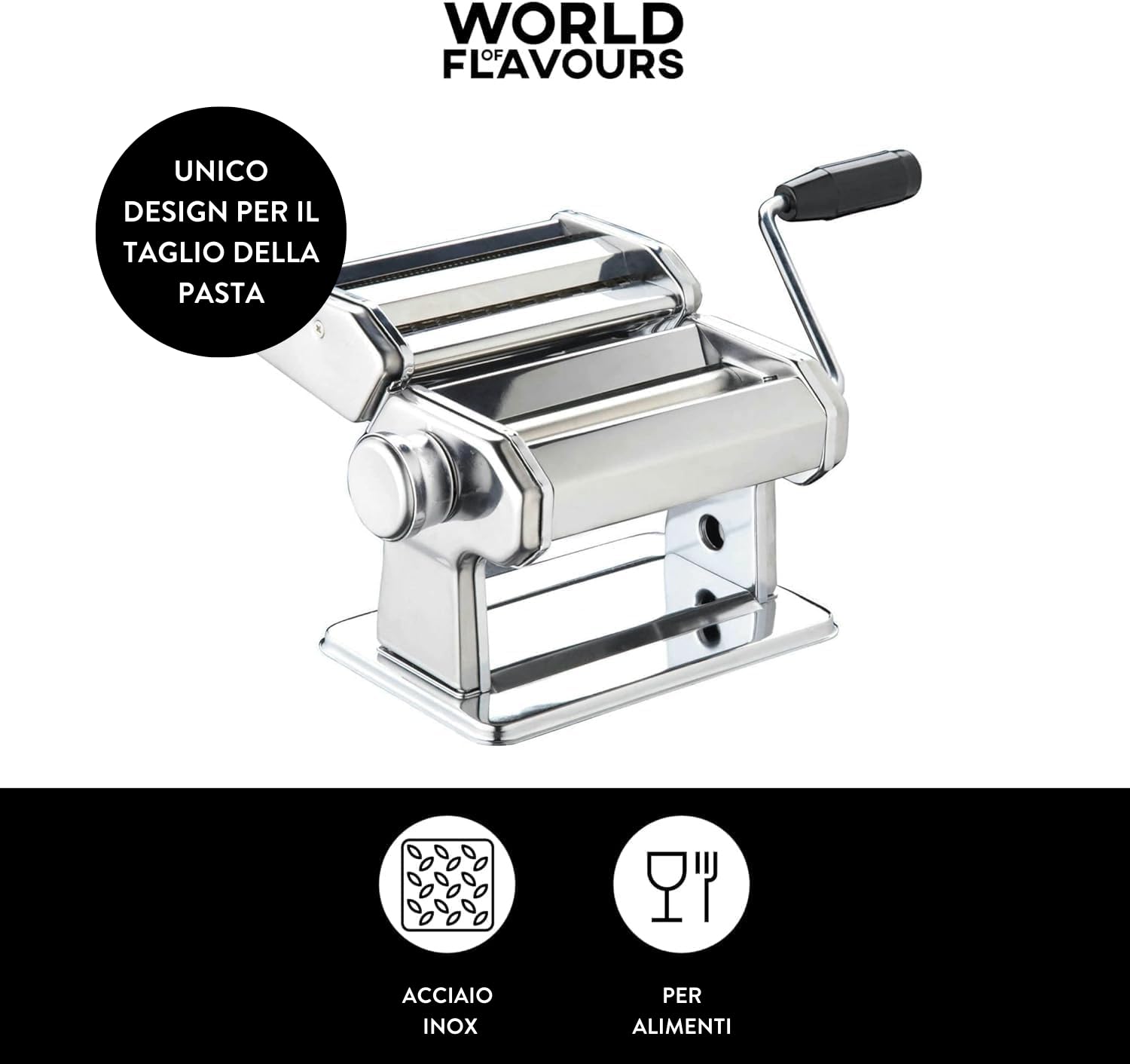 KitchenCraft World of Flavours Macchina per Pasta Acciaio Inossidabile Argento
