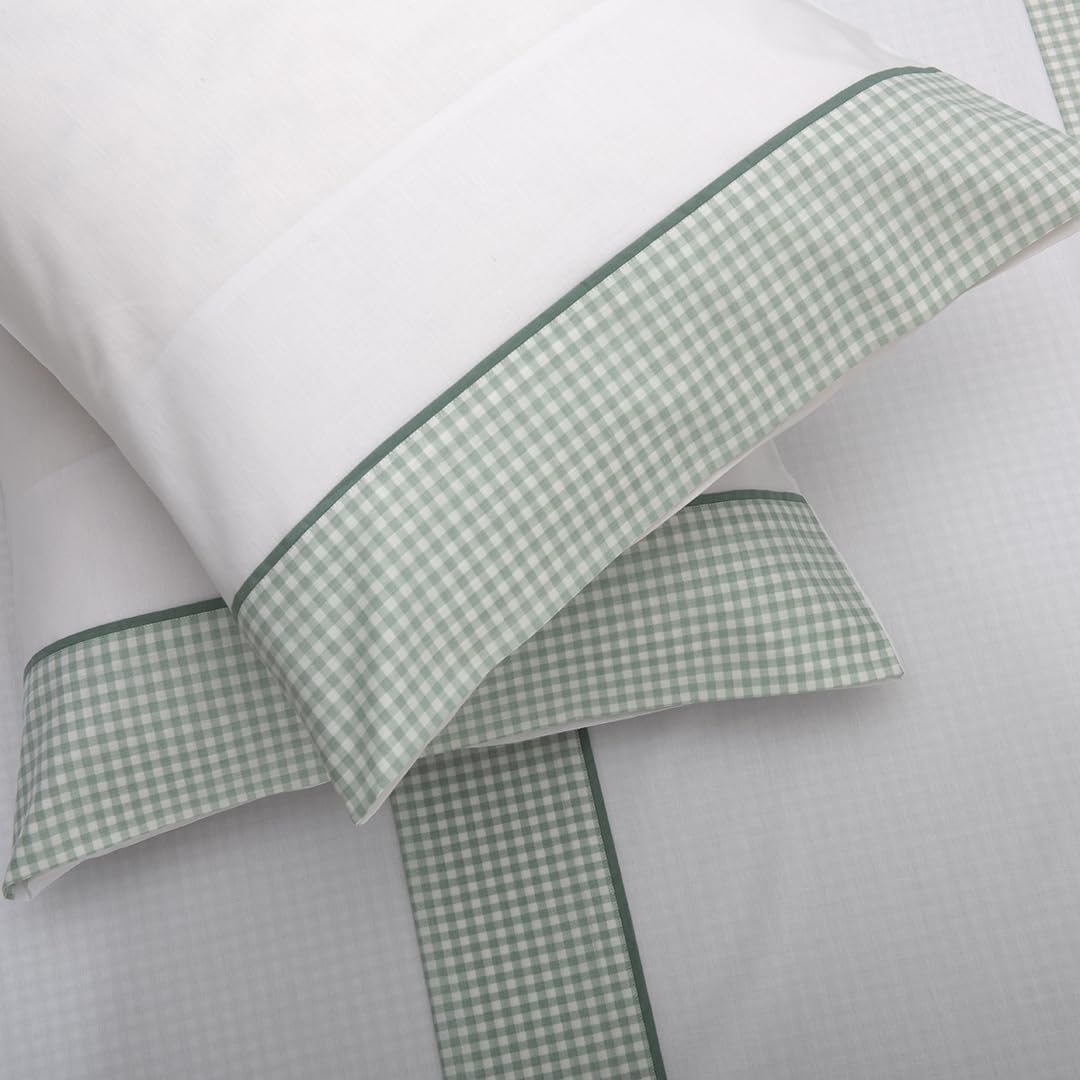 Sábanas Verde Agua Vichy Sábanas de 200 Hilos para Cama 160-100% Algodón Suave - Sábana Encimera, Sábana Bajera Ajustable y Dos Fundas de Cojines
