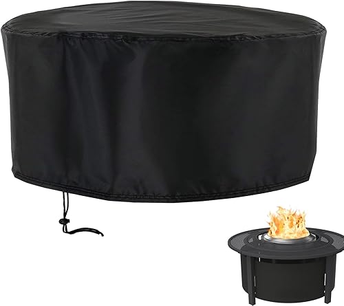 Rilime Cubierta para hoguera para estufa sola, mesa envolvente para hoguera, cubierta redonda de 42 pulgadas, cubierta de madera 420D resistente