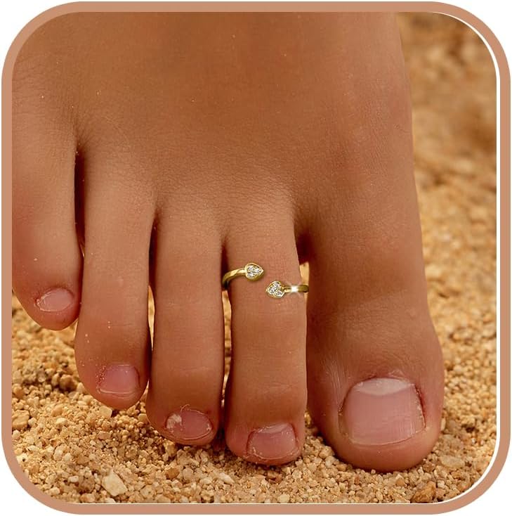 925 Sterling Silver Heart Toe Rings for Women Non Tarnish 14K Gold Plated LOVE Heart Open Stylish Toe Ring to Daughter Mom Waterproof Adjustable Summer Beach Party Foot Band Ring Graduation Jewelry Gifts