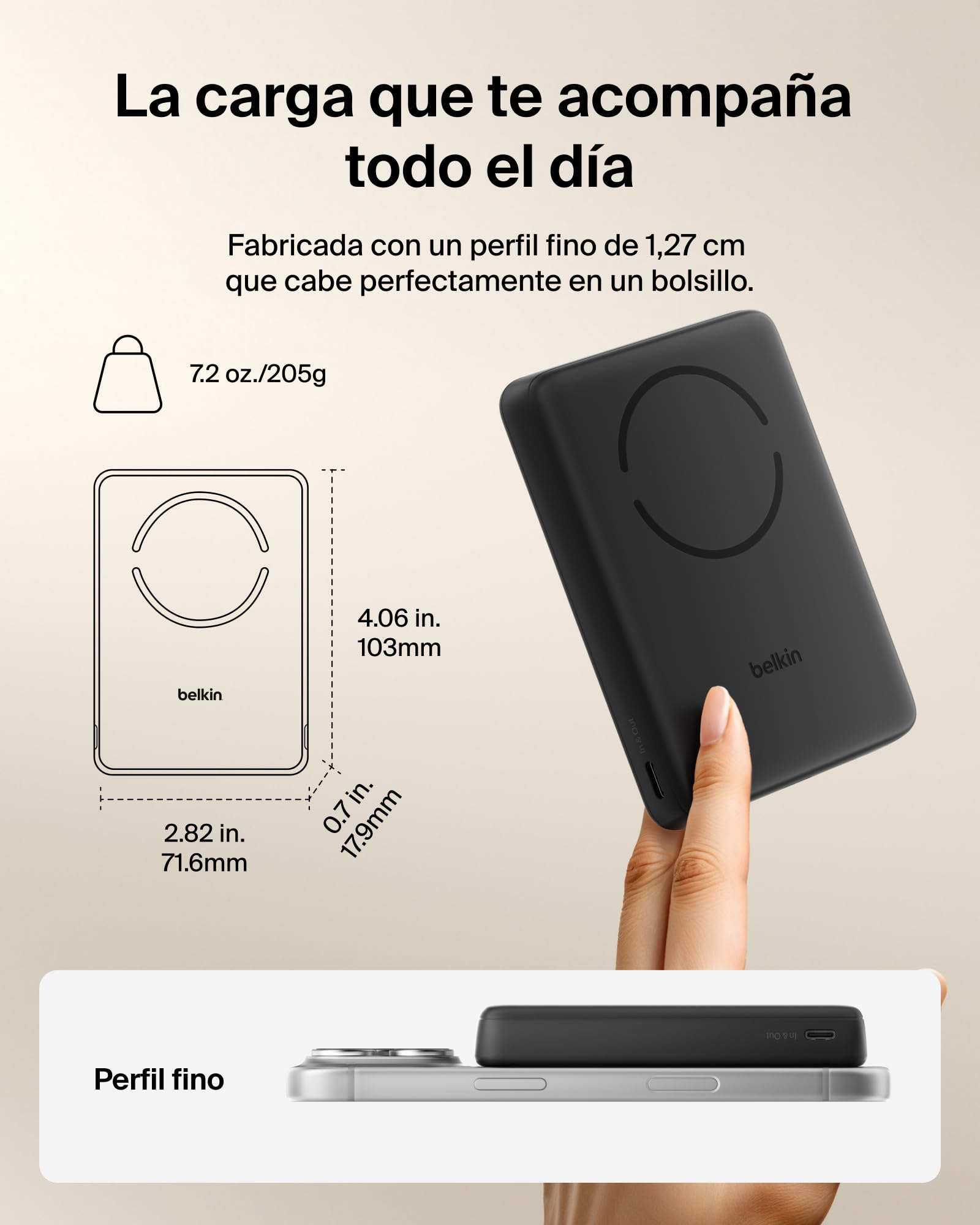 Belkin BoostCharge Batería Externa 10000 mAh con Anillo Magnético - Negro | Power Bank Qi2 de 10000 mAh, Anillo Magnético para Accesorios, 2 Puertos USB-C, Precargada, Cable Incluido, Batería Portátil