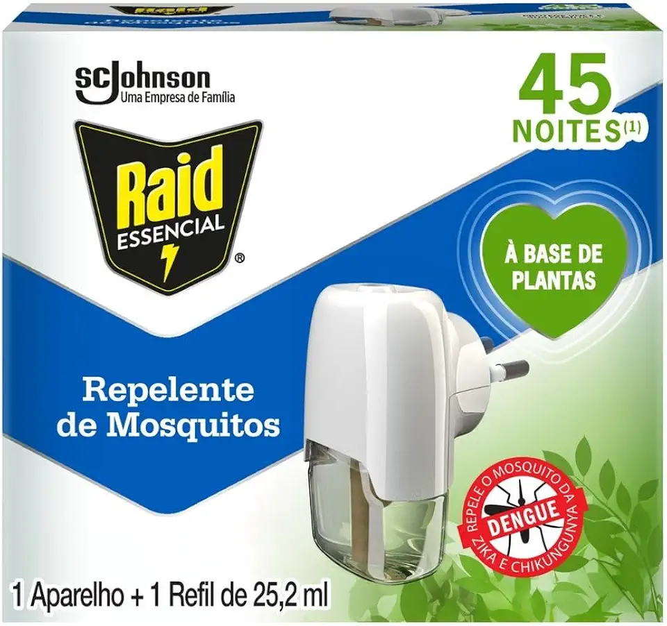 Raid Essencial Repelente Eletrico Líquido À Base de Plantas, 1 Aparelho e 1 Refil de 25,2ml