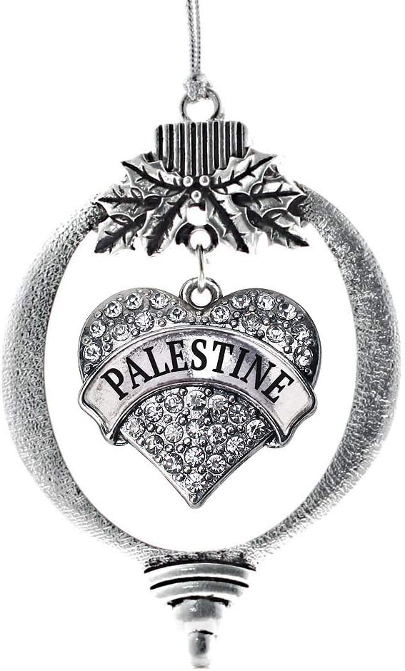 Inspired Silver - Palestine - Silver Christmas Ornament - Pave Heart Charm Christmas Tree Ornament with Cubic Zirconia - Holiday Hanging Decoration