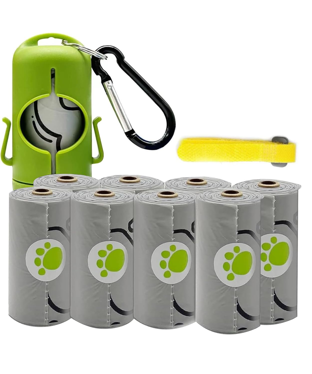 Dog Poop Bag Holder with Leash Clip, Adjustable Strap & 2-Side Hooks for Used Dog Waste Bags (Green)