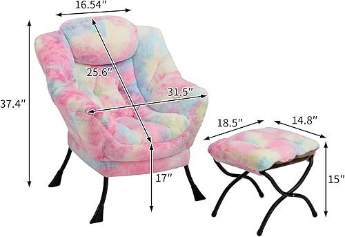 Miniatura 10 de HollyHOME - Silla perezosa de tela moderna, actual, silla de sala contemporánea, marco de acero, sofá de ocio, con reposabrazos y bolsillo lateral