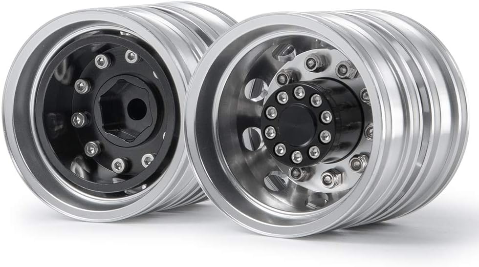 RCLIONS 2pcs Aluminum Alloy Trailer Rear Rims Hub 12mm Hex Beadlock Wheels for Tamiya 1/14 Tractor Truck Car