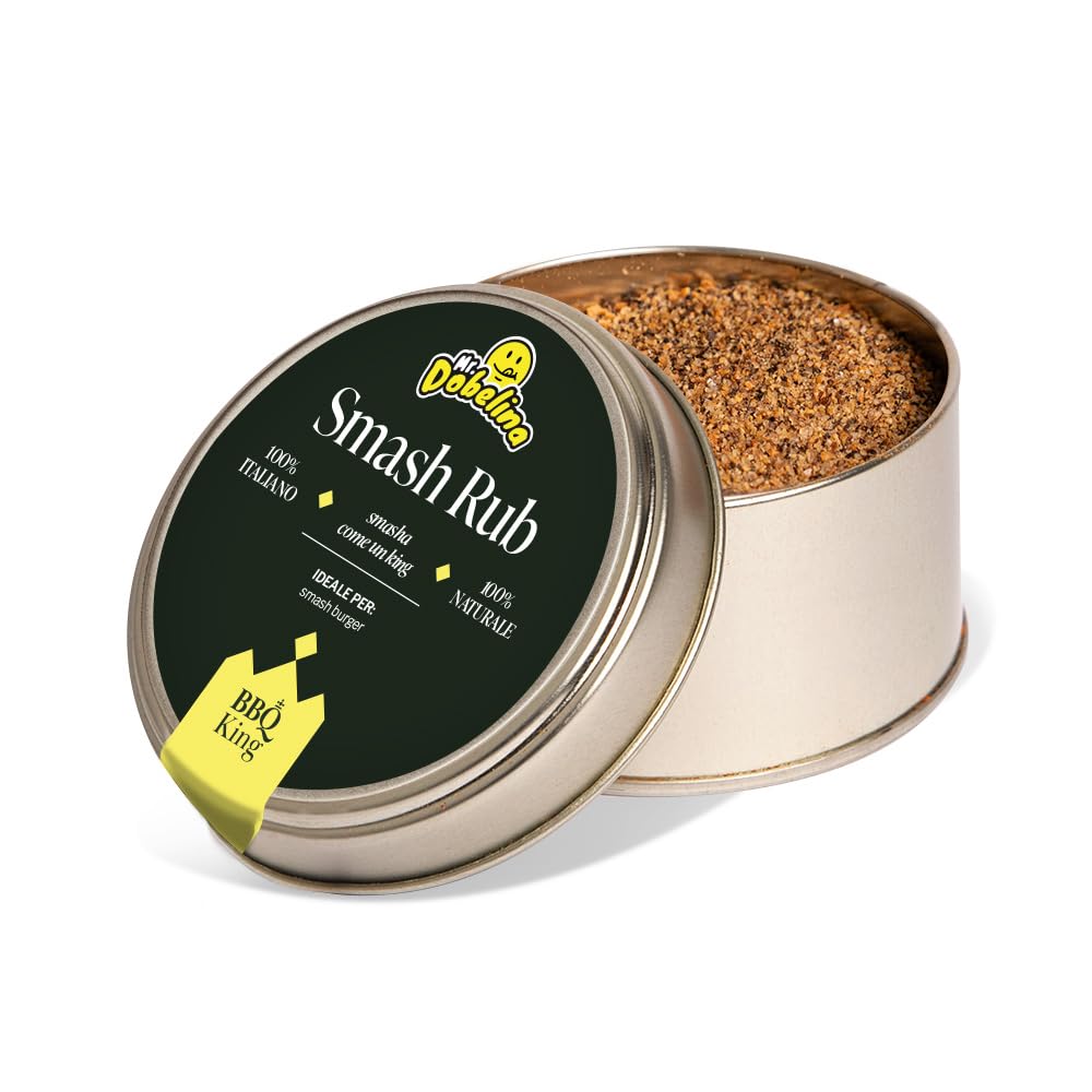 Bbq King Spices Are Always The Secret Naranja/Negro/Carne Bbq King - Smash Rub Envase De 70 G, Adobo Seco Para Hamburguesas Smash Y Filetes, 100% Made In Italy, Con Cebolla Frita Tostada, Creado En Colaboración Con Mrdobelina