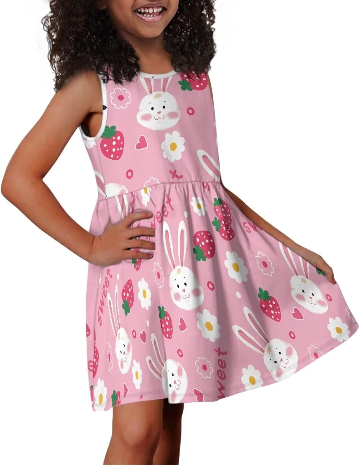 Loose Fit Summer Floral Sundress Girls Sleeveless Swing Cute Hawaiian Dress with Pockets