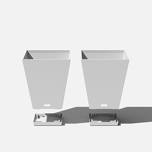 Miniatura 3 de Veradek Nobleton - Macetero ancho cuadrado para interiorexterior (blanco, 18 pulgadas, 2 unidades con 2 bandejas para sartenes)