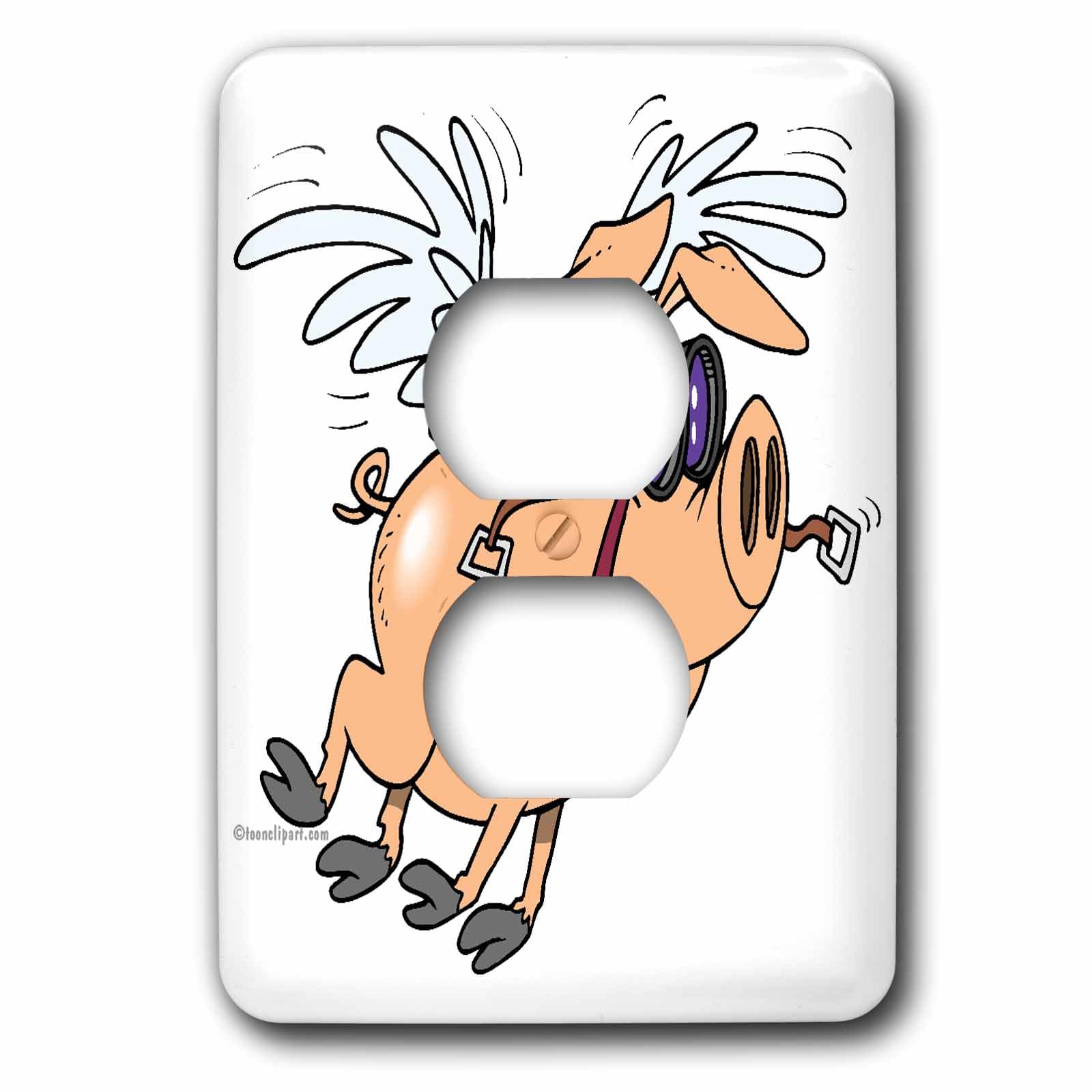 Cochon volant dessin animé plaque murale double prise déco lsp_104061_6 3dRose