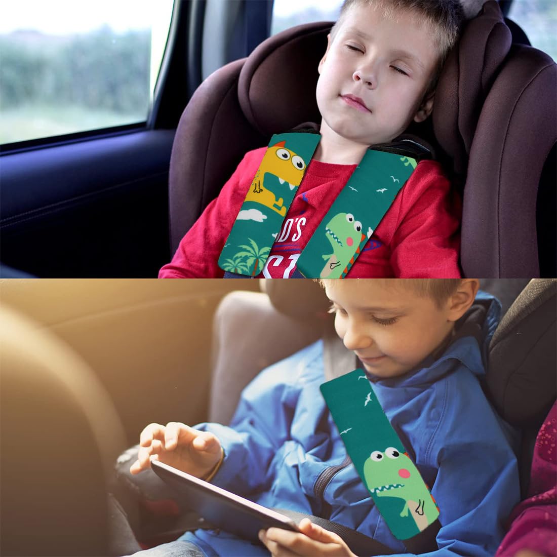 2 Piezas Protector Cinturon Coche Niños Lindo Dinosaurios Almohadilla Cinturon Coche Transpirable Y Agradable A La Piel Funda Cinturon Coche Adecuado Para Todas Las Estaciones