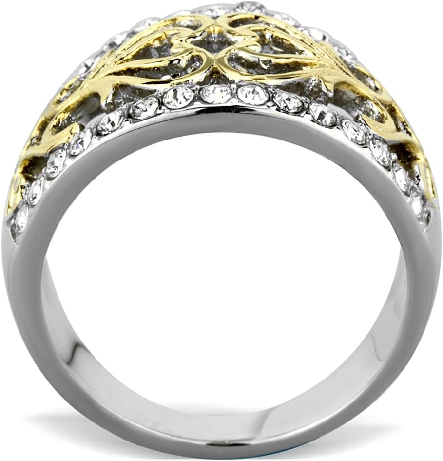 Marimor Jewelry Womens Stainless Steel Two Toned 14K Gold Plated Celtic Crystal Anniversary Ring