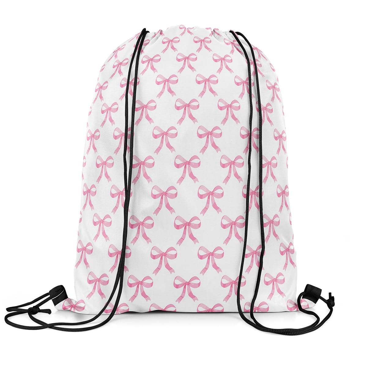 Loussiesd Watercolor Bow Sports Drawstring Sackpack 40cmx33cm Cute Bowknot Drawstring Backpack For Light Pink Bow Drawstring Bags Coquette Bows Waterproof Cinch Bag