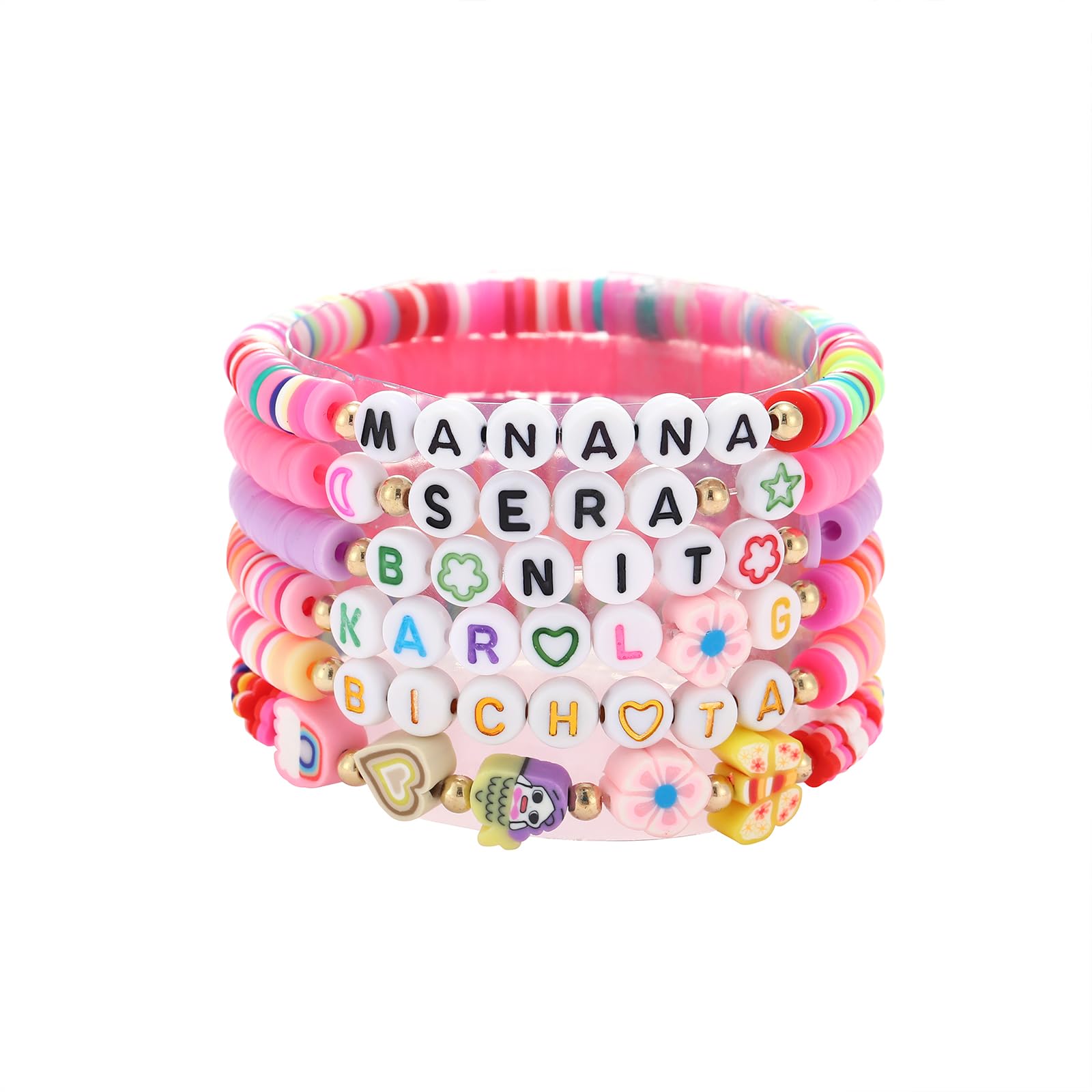 INTIMATE LOVER 4pcs Manana Sera Bonito Bracelets for Women Bichota Stretch Bracelets Set Karol G Concert Outfits Merch Jewelry for Women Girls