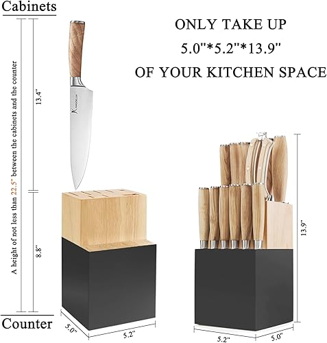 Miniatura 3 de Natura Series - Juego de 15 bloques de cuchillos, acero inoxidable de alto carbono ultra afilado con mango de madera