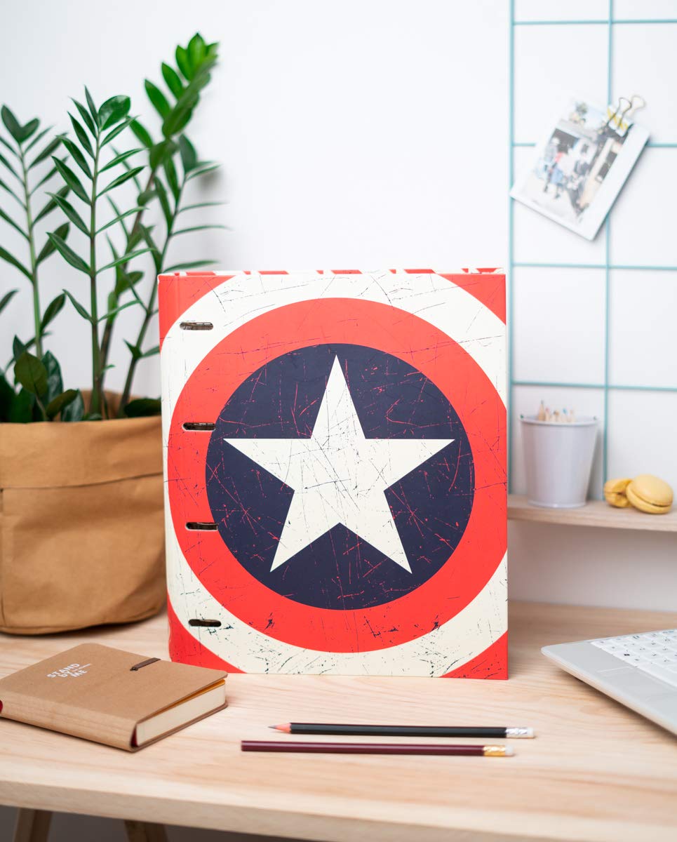 🇺🇸 Archivador 4 Anillas Marvel Capitán América – Carpeta A4 Tapa Dura | Ideal Para Vuelta Al Cole Y Oficina | Grupo Erik