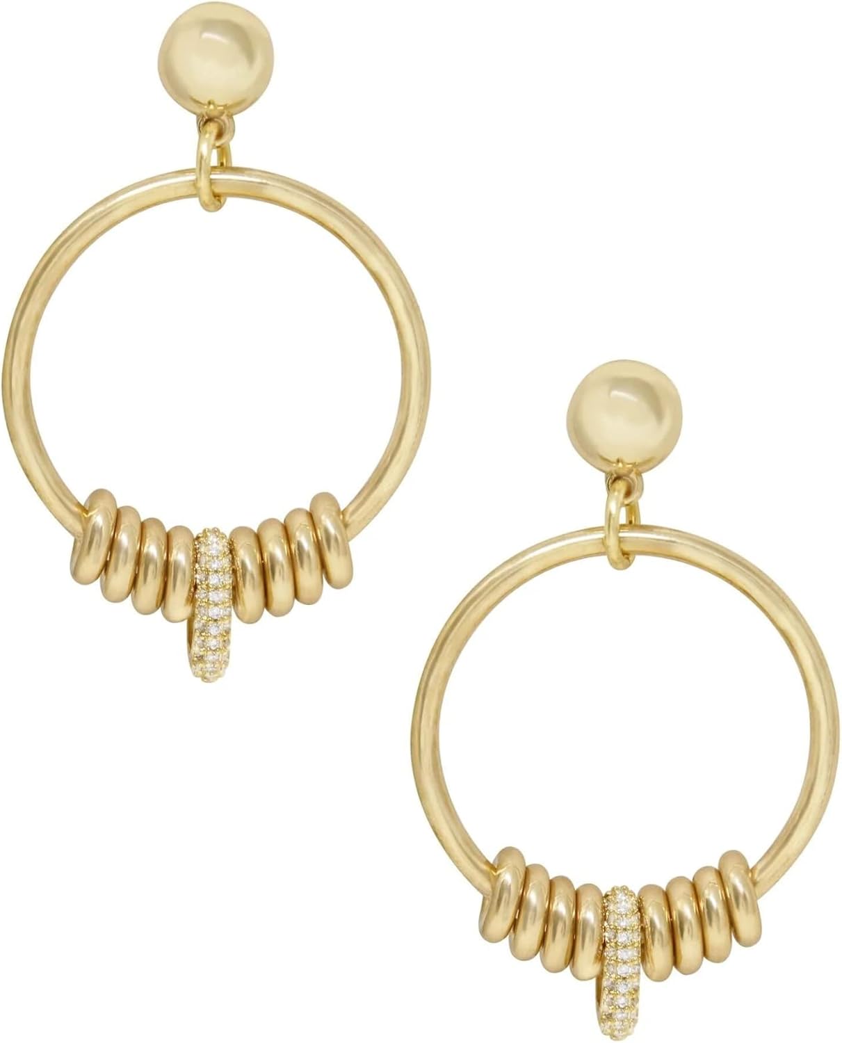 Ettika Dangle Earrings for Women. Multi-Ring Slider 18k Gold Plated and Cubic Zirconia Earrings. Fashion Jewelry and Accessory