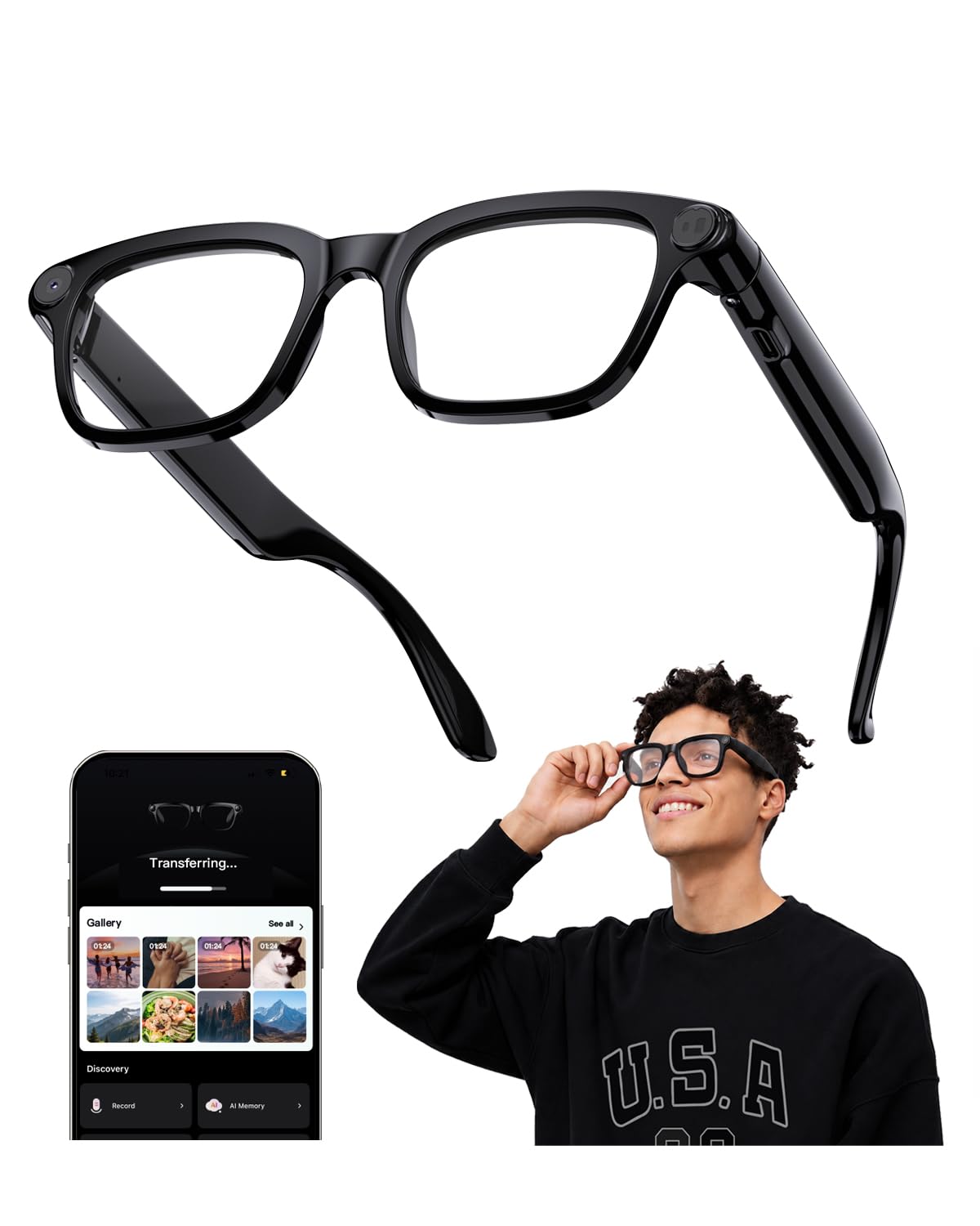 AI Smart Glasses with Camera, 4K HD POV Recording Glasses, 8MP Photo Video Audio Capture, AI Real-Time Translation, Object Recognition, Bluetooth 5.4 Open-Ear Audio, Transparent Lens-image-46
