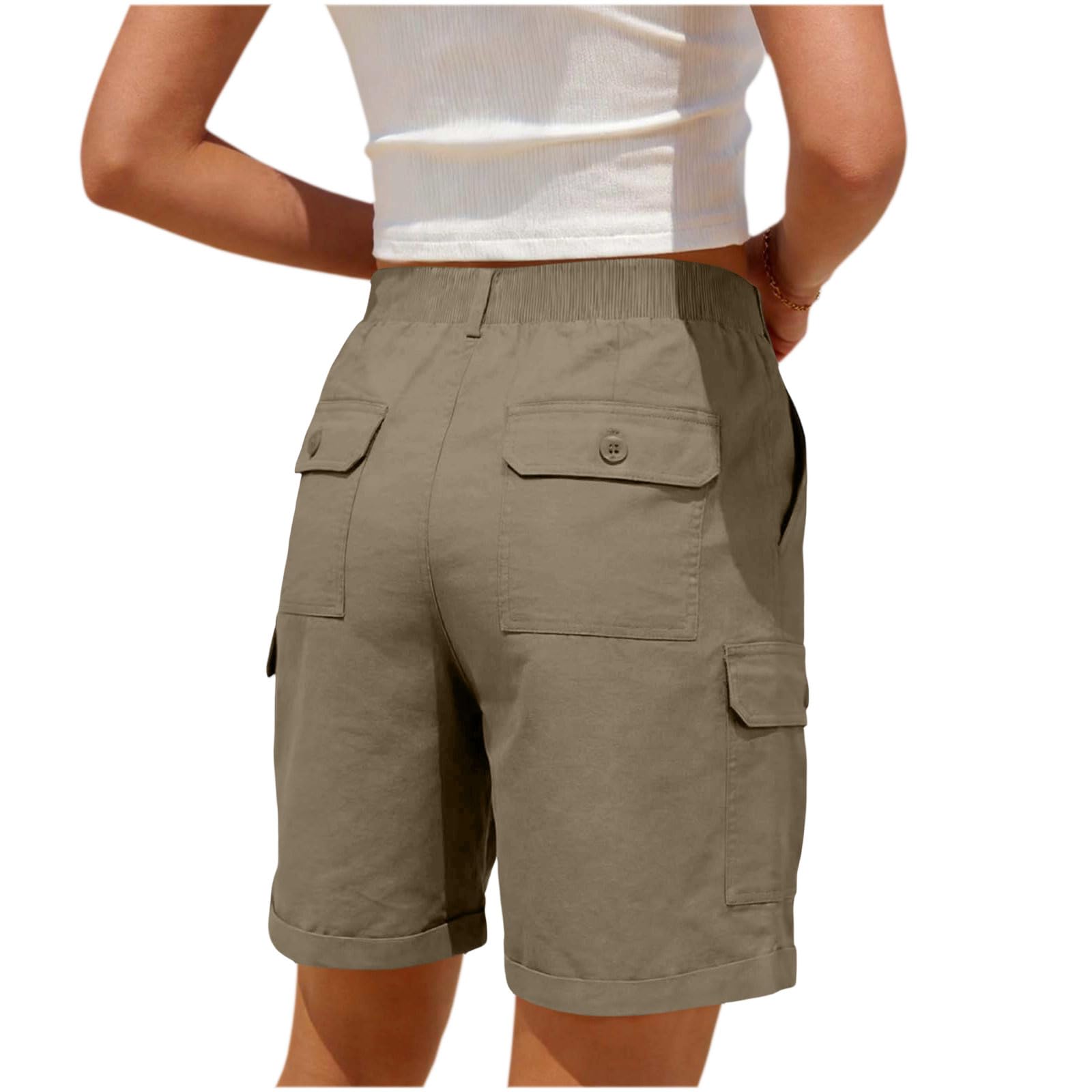 Pantalones Cortos Cargo para Mujer Bermuda Casual Verano Bolsillos Botones Pierna Ancha Cintura Alta Secado Rápido