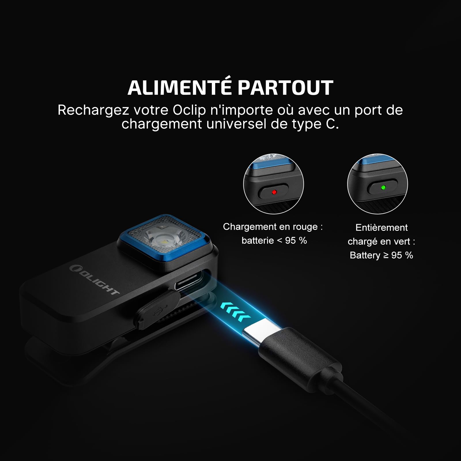 OLIGHT Oclip lampe de poche à clip Source Rouge et Blanche 300lm Rechargeable avec Aspiration Magnétique et Trou de Suspension IPX5 Étanche Utilisée en Camping et Alpinisme
