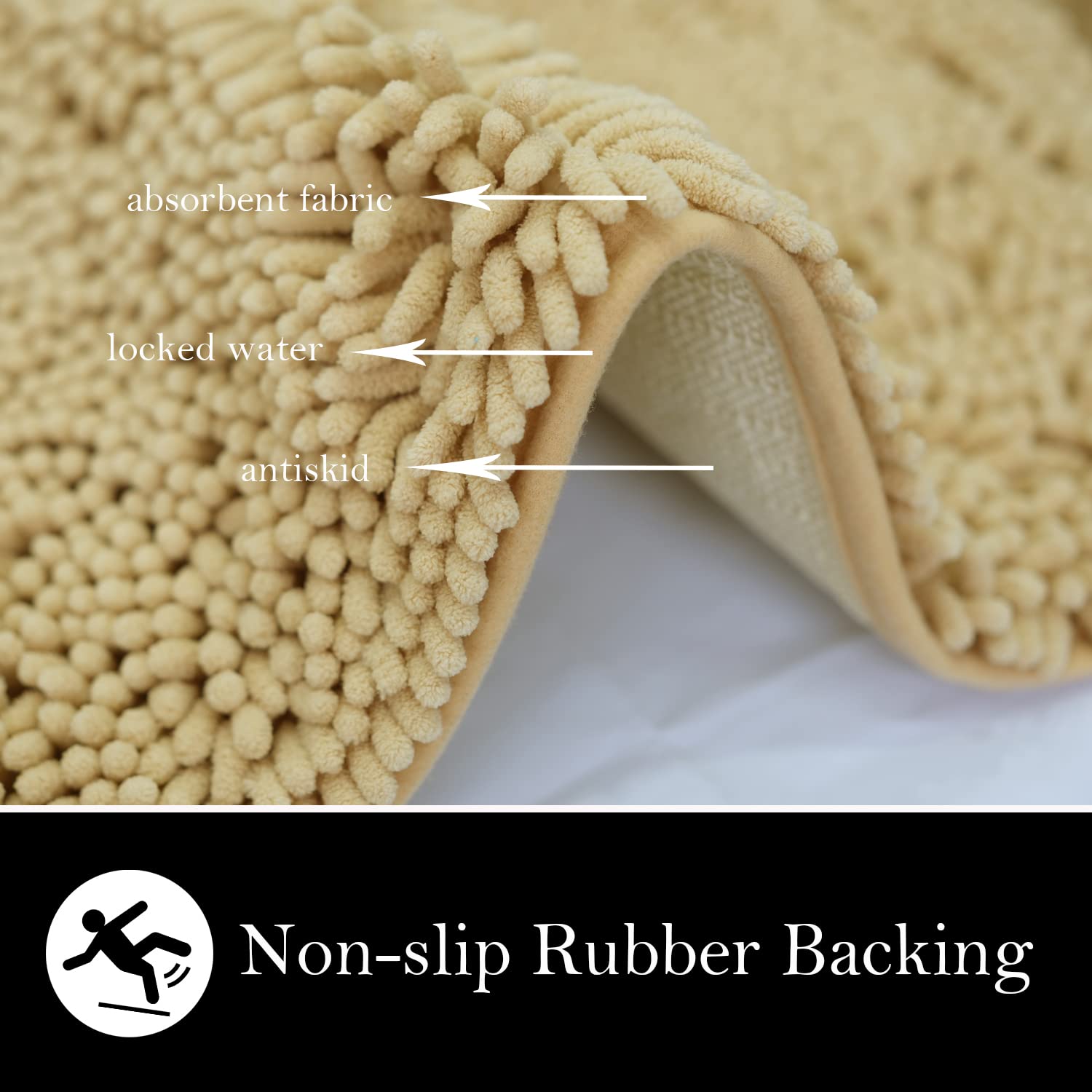 Juego de 2 tapetes de baño de felpilla, superabsorbentes, con parte trasera antideslizante de PVC fuerte, tapetes de baño para baño, felpa peluda, gruesas, lavables a máquina, bañera, ducha,