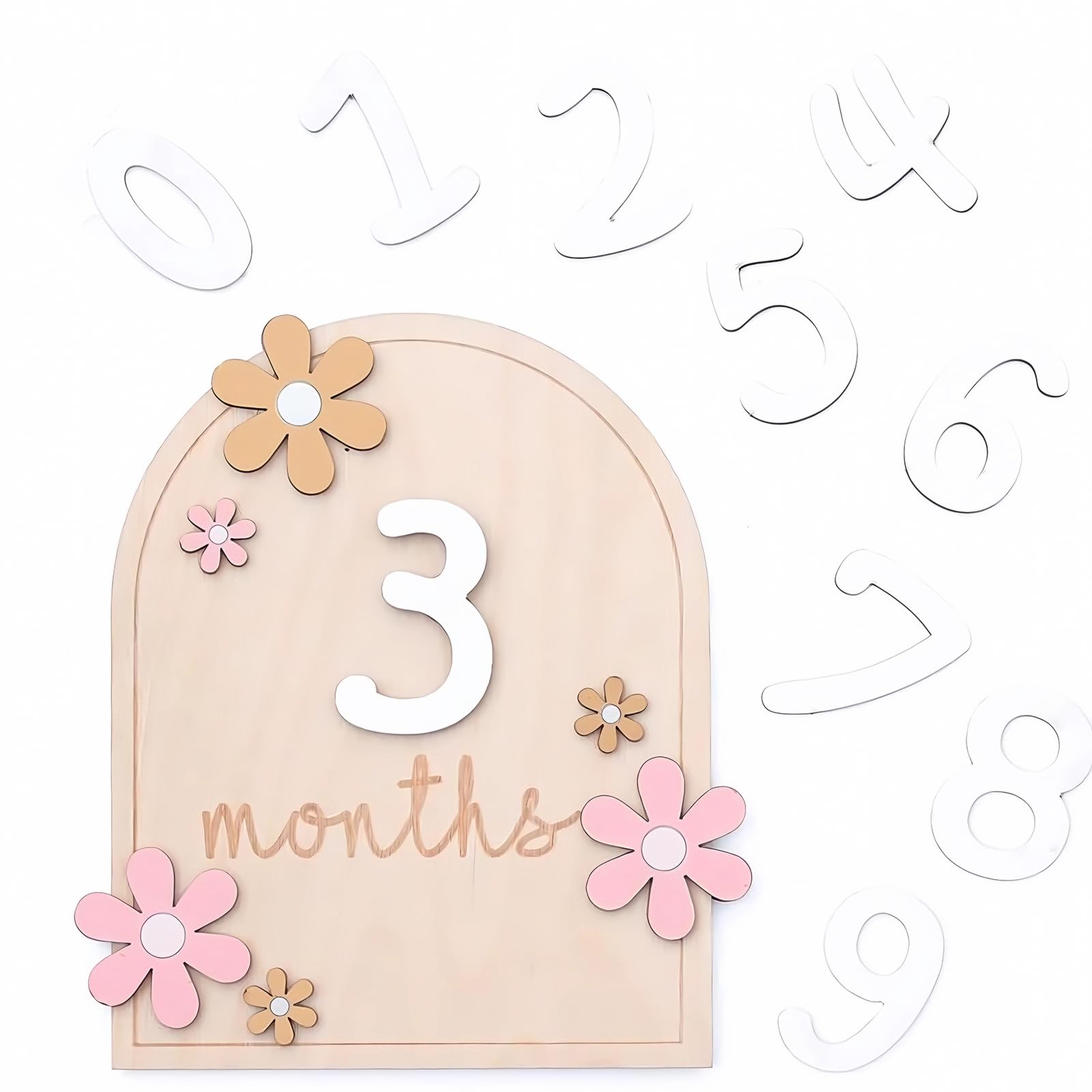 Baby Monthly Milestone Cards, Wooden Baby Milestone with Glue Points Flower-Styled Milestone Babys Cards for Infants 0-12 Months Shower Growth Recording Props